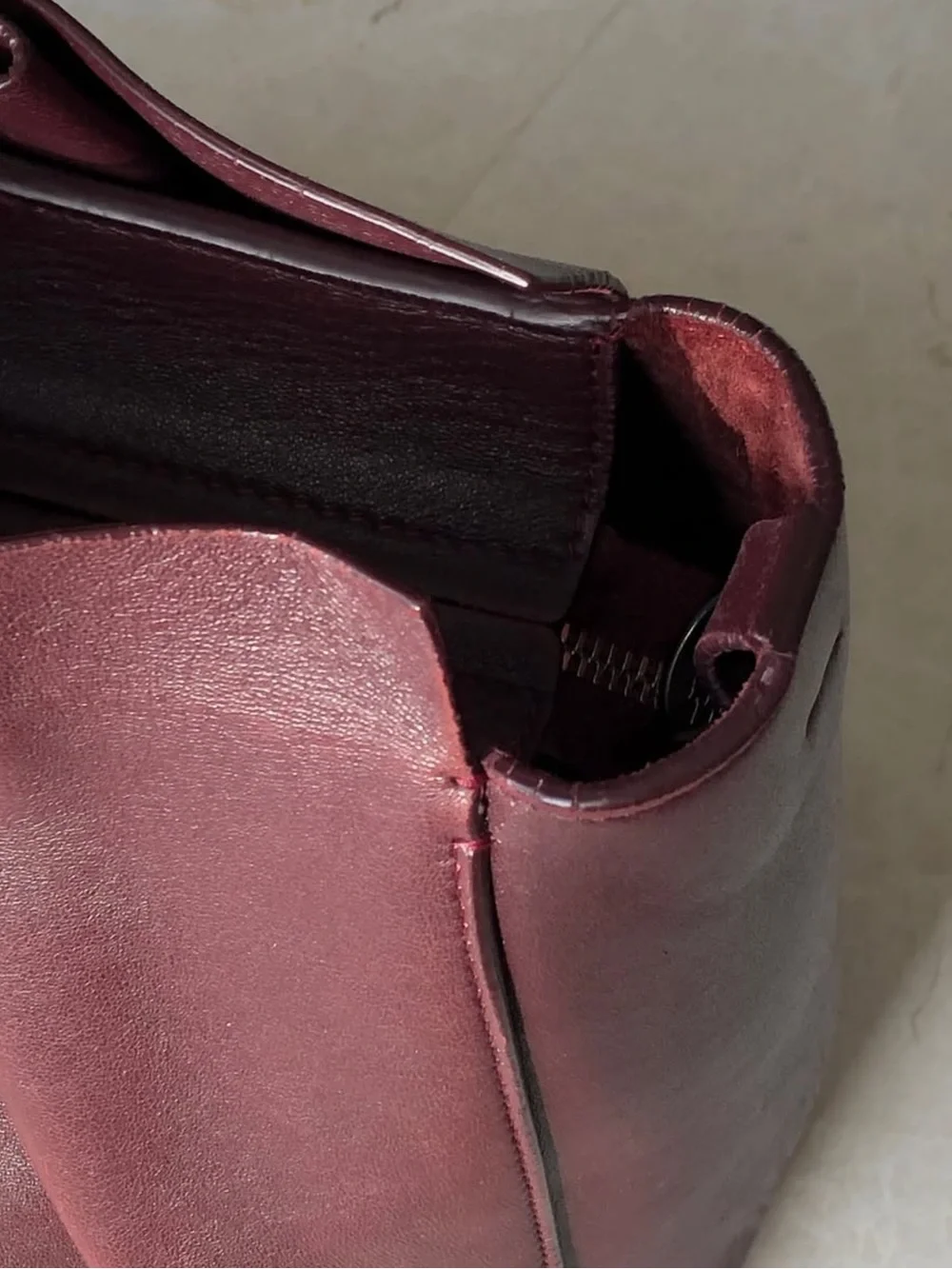 The Row Burgundy Pleated Leather Crossbody Tote